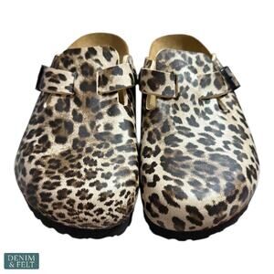 NEW Papillio Birkenstock Boston Leopard Clog Mules Slip On Trendy Modern Style